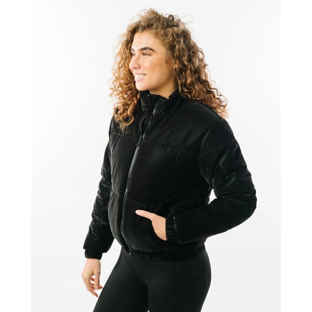 Zyia‎ Active Womens Size XL Chamonix Obsidian Velvet Puffy Coat Black $115